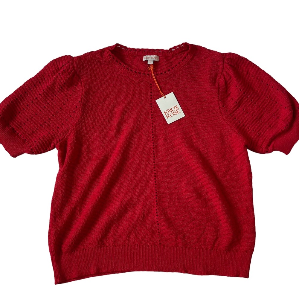 Knox Rose Women's Lively Red Short Puff Sleeve Sweater Christmas 2X NEW